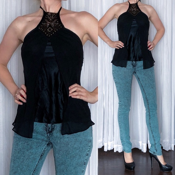 Express Tops - Express Silk Tie Halter Top Shirt